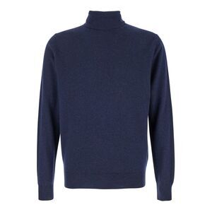 Plain Men Blue Turtleneck Sweater In Merino Wool And Silk Blend Man